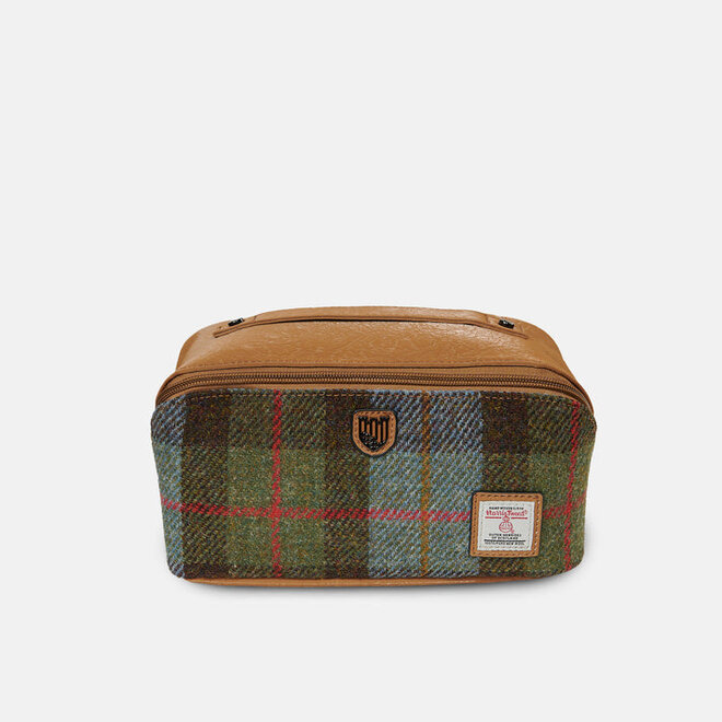 Harris Tweed Chestnut & Blue Tartan Toiletry Bag