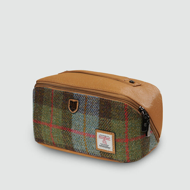 Harris Tweed Chestnut & Blue Tartan Toiletry Bag