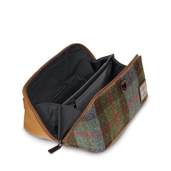 Harris Tweed Chestnut & Blue Tartan Toiletry Bag