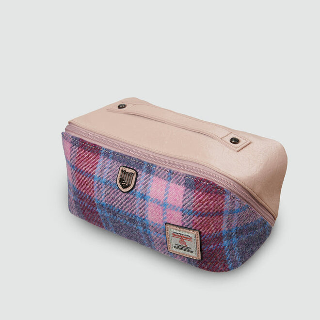 Harris Tweed Pink & Blue Tartan Toiletry Bag