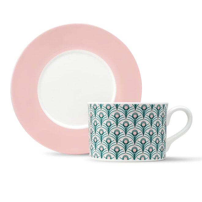 Peacock Cup & Saucer in Teal & Blush Pink (Blush Saucer)