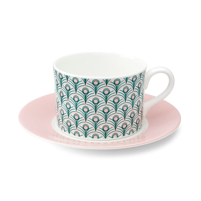 Peacock Cup & Saucer in Teal & Blush Pink (Blush Saucer)