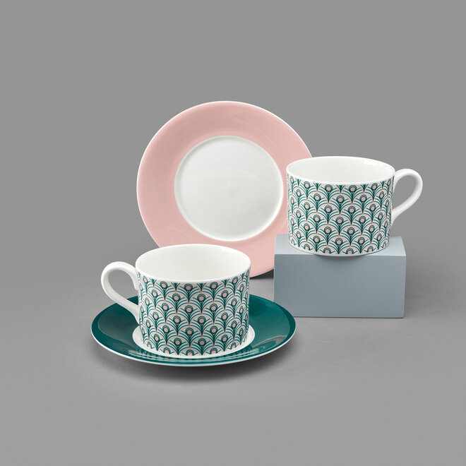 Peacock Cup & Saucer in Teal & Blush Pink (Blush Saucer)