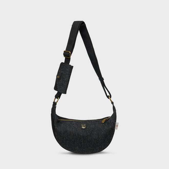 Harris Tweed Black & Grey Herringbone Luna Bag