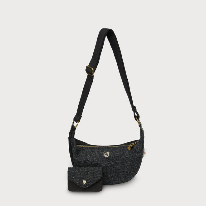Harris Tweed Black & Grey Herringbone Luna Bag
