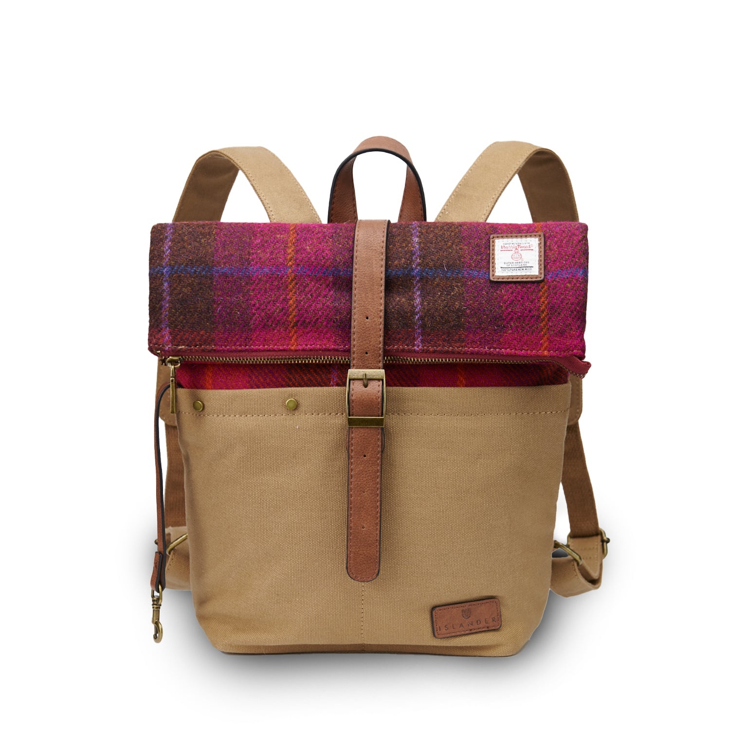 Islander UK Harris Tweed Fuchsia Tartan Canvas Backpack British