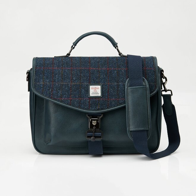Harris Tweed Navy Over-Check Laptop Bag
