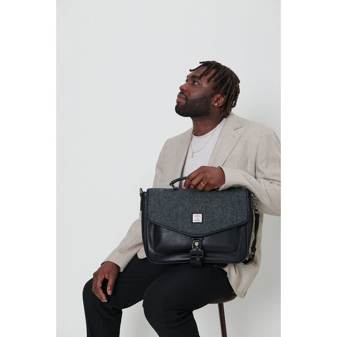 Harris Tweed Navy Over-Check Laptop Bag