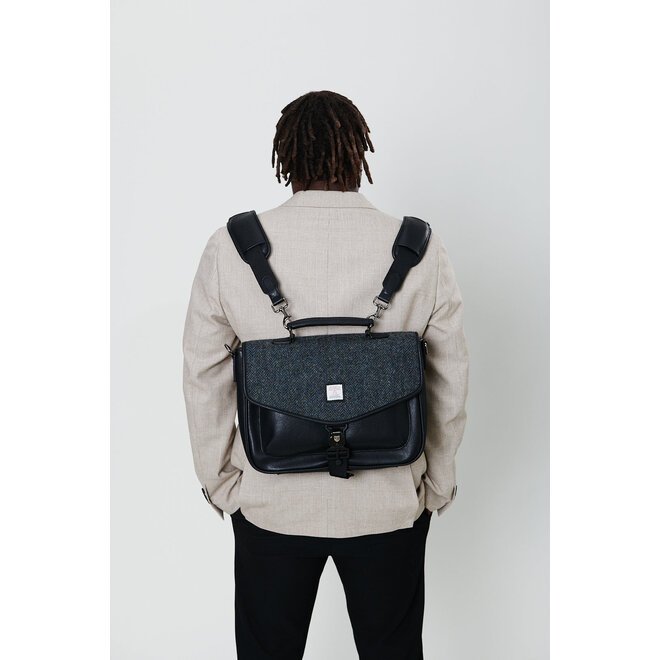 Harris Tweed Navy Over-Check Laptop Bag