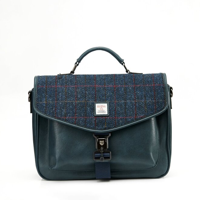 Harris Tweed Navy Over-Check Laptop Bag