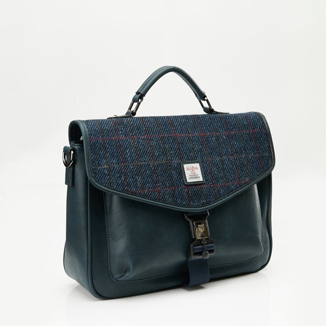 Harris Tweed Navy Over-Check Laptop Bag