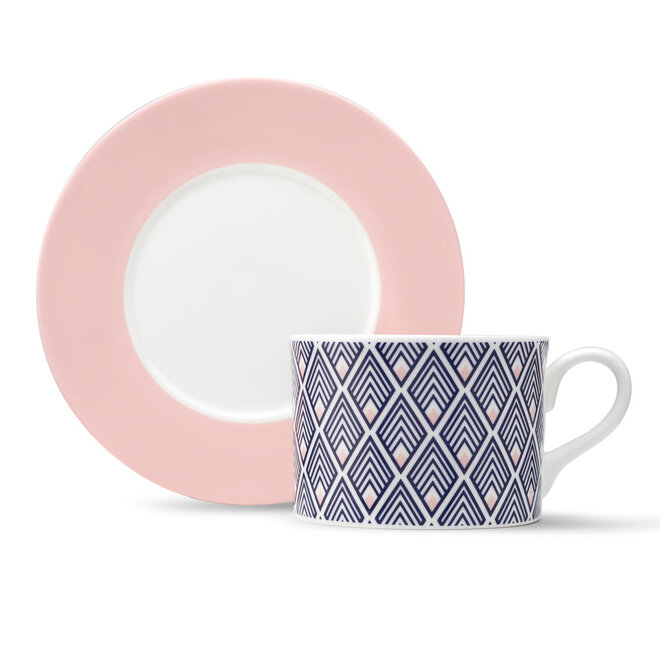 Jo Deakin Gatsby Blue & Blush Pink Cup (Blush Saucer)