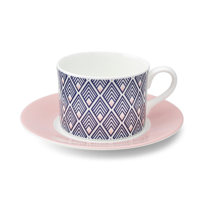 Jo Deakin Gatsby Blue & Blush Pink Cup (Blush Saucer)