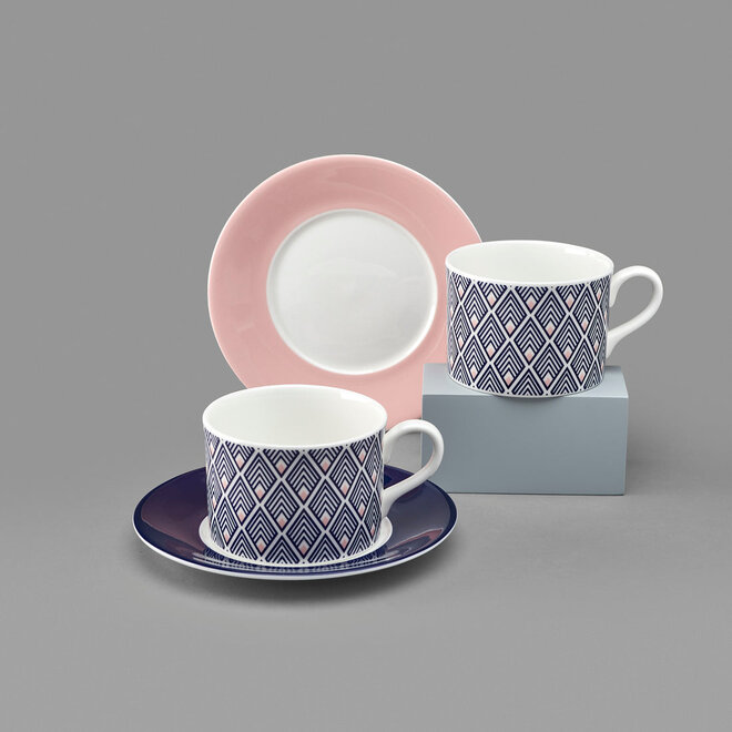 Jo Deakin Gatsby Blue & Blush Pink Cup (Blush Saucer)