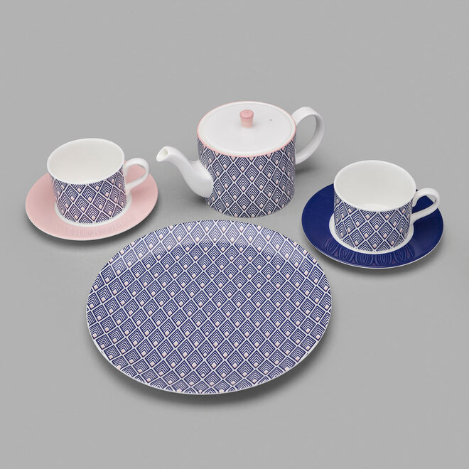 Gatsby Tea Plate in Blue & Blush Pink