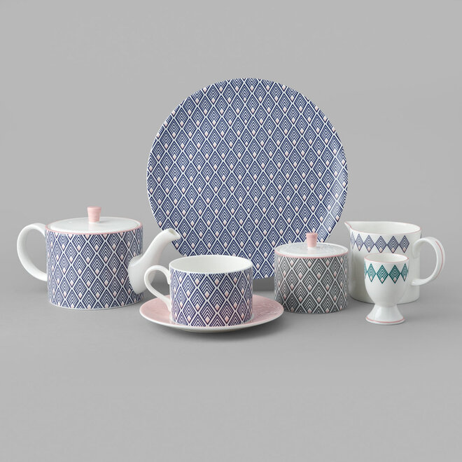 Gatsby Tea Plate in Blue & Blush Pink