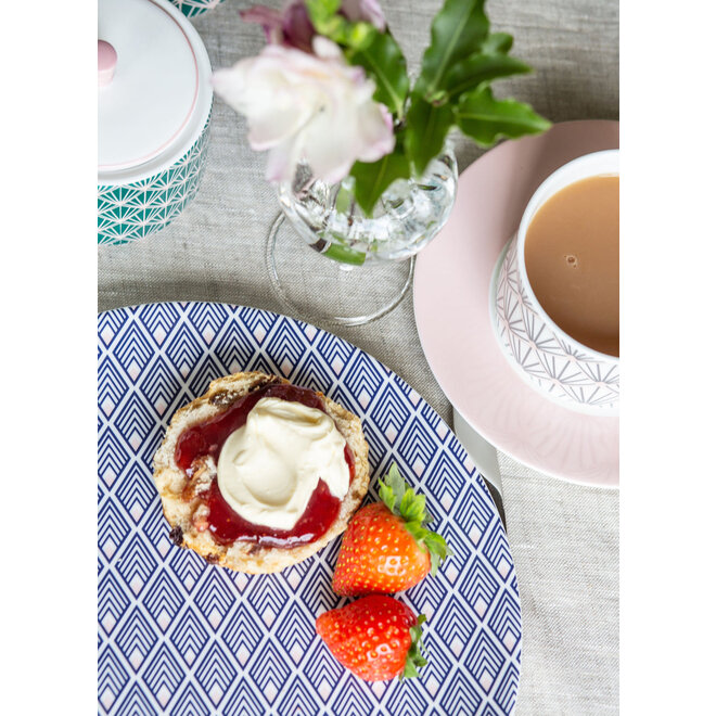 Gatsby Tea Plate in Blue & Blush Pink