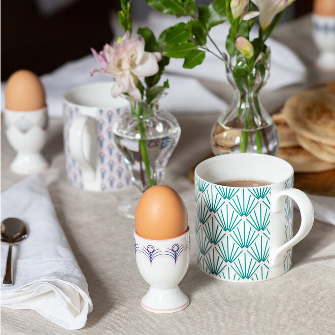 Peacock Egg Cup in Blue & Blush Pink