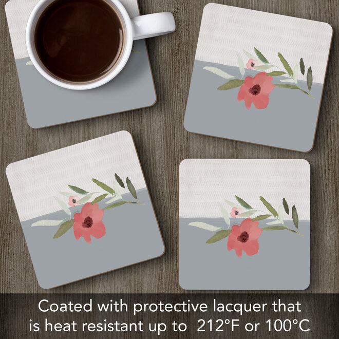 Meadow Grey Pink Flower Coasters