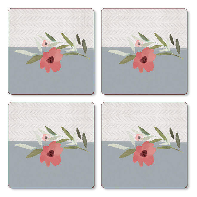 Meadow Grey Pink Flower Coasters