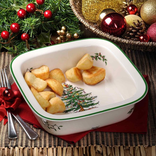 Christmas Tree Square Rimmed Baker
