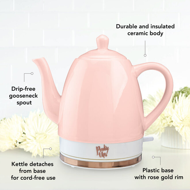 Pinky Up Noelle Pink Ceramic Electric Tea Kettle