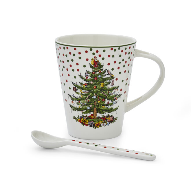 Christmas Tree Polka Dot Mug & Spoon Set