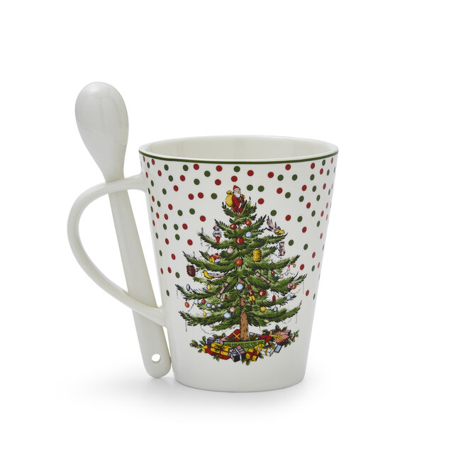 Christmas Tree Polka Dot Mug & Spoon Set