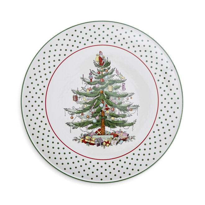 Christmas Tree Polka Dot Cake Plate