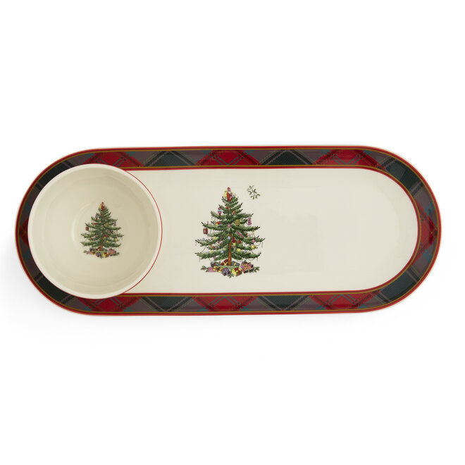 Christmas Tree Tartan Oval Chip & Dip