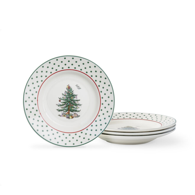 Christmas Tree Polka Dot Round Tidbit Plates Set