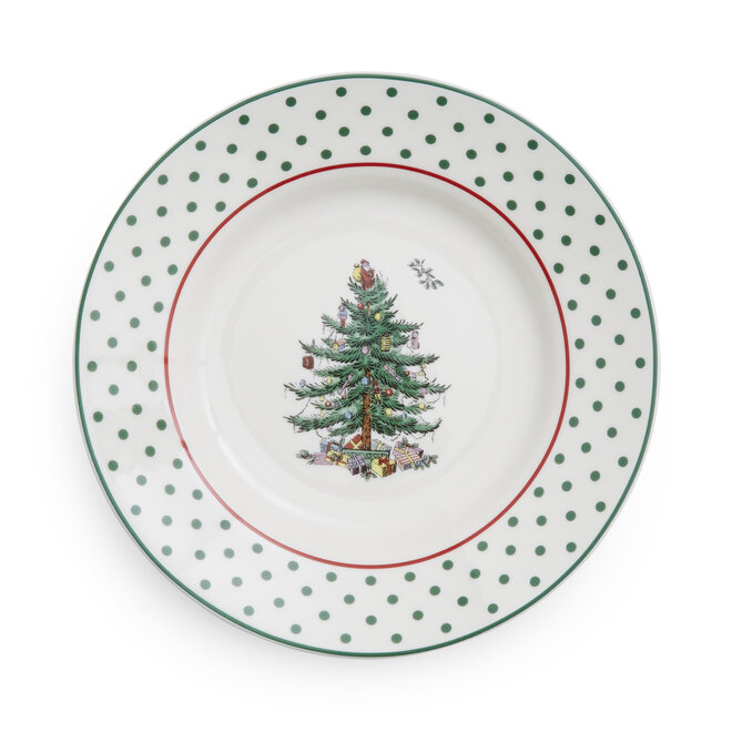 Christmas Tree Polka Dot Round Tidbit Plates Set