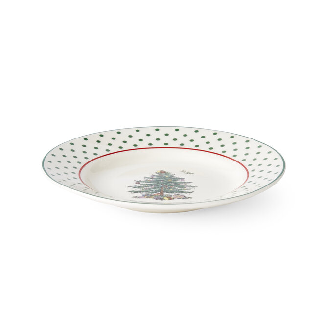 Christmas Tree Polka Dot Round Tidbit Plates Set