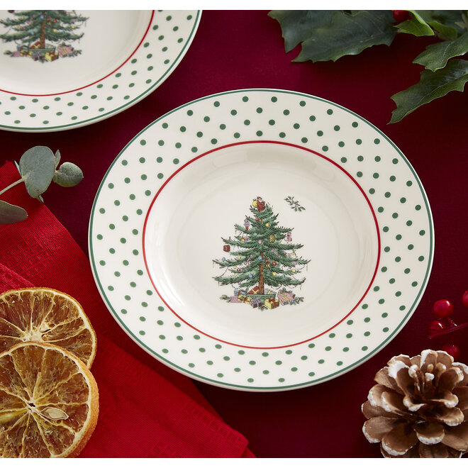 Christmas Tree Polka Dot Round Tidbit Plates Set