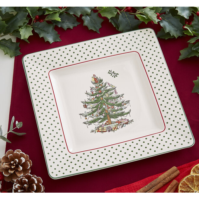Christmas Tree Polka Dot Square Platter