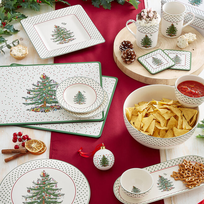 Christmas Tree Polka Dot Square Platter