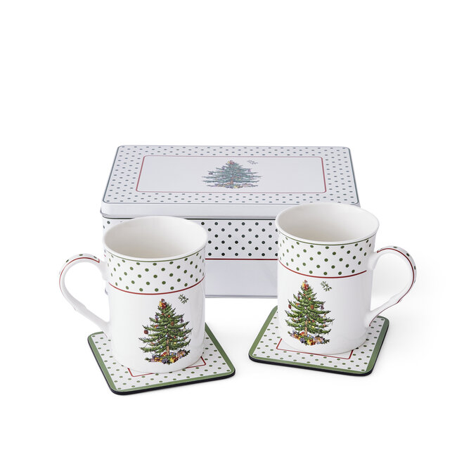 Christmas Tree Polka Dot 5 Piece Mug & Tin Set