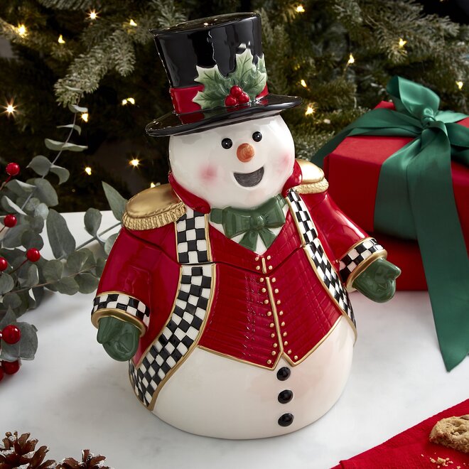 Christmas Tree Black & White Snowman Cookie Jar