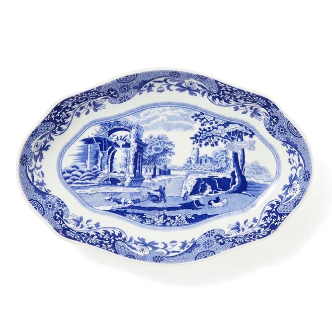 Blue Italian Oval Fluted Pickle Dish