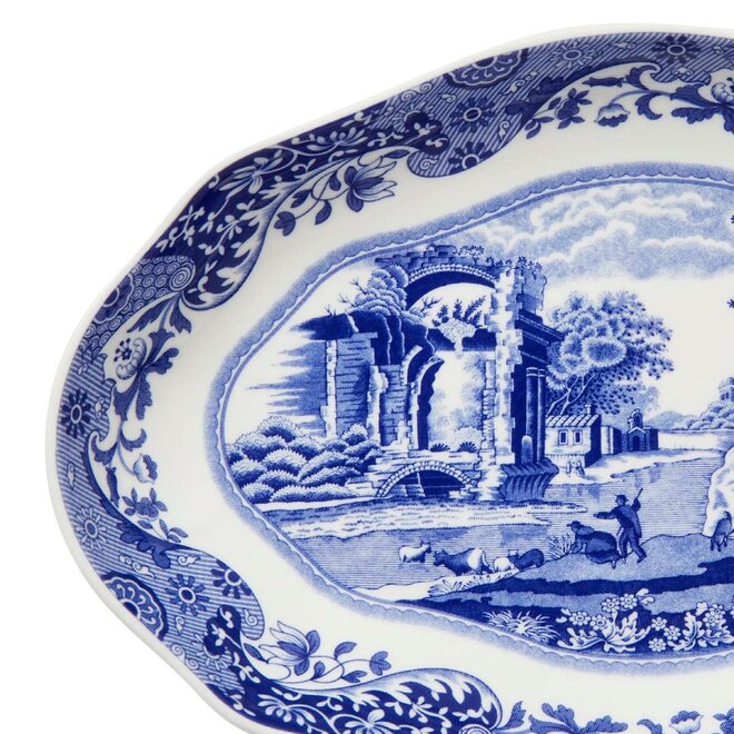 Blue Italian Oval Fluted Pickle Dish