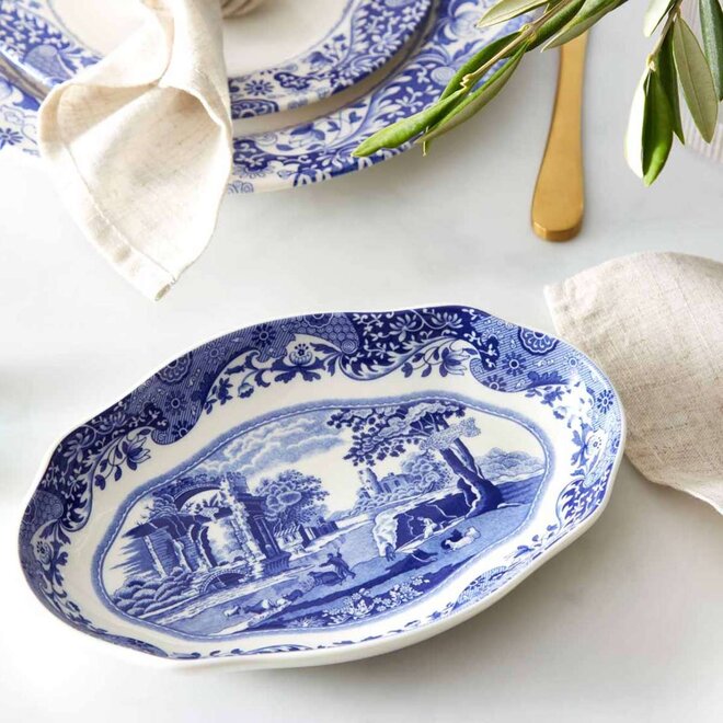 Blue Italian Oval Fluted Pickle Dish