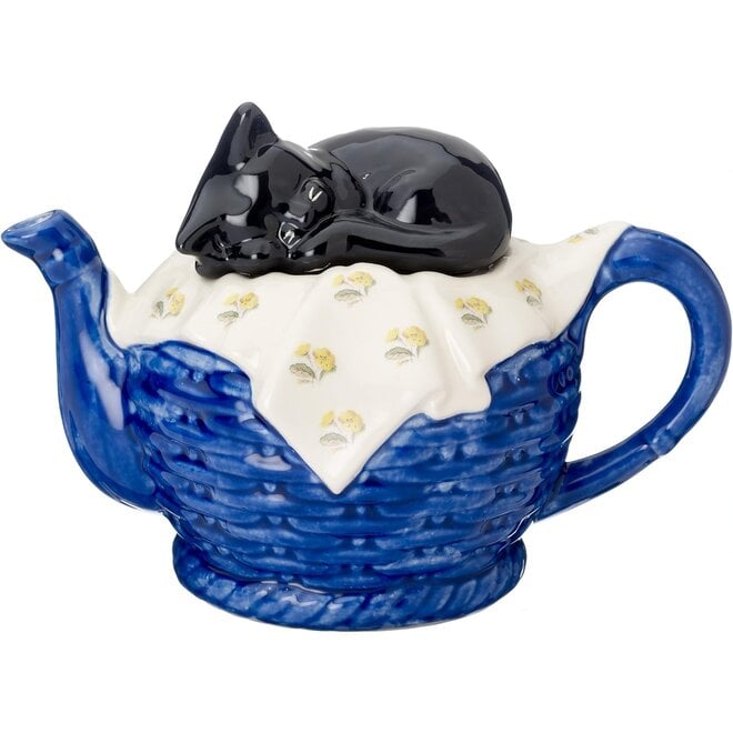 Carters of Suffolk Black Cat on Blue Basket Teapot