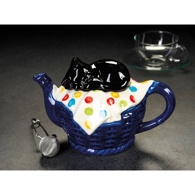 Carters of Suffolk Black Cat on Blue Basket Teapot