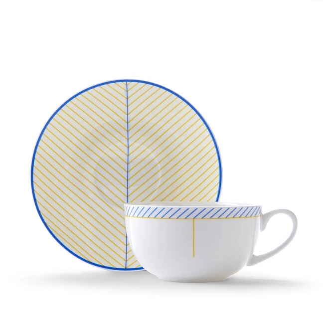 Jo Deakin Ebb Yellow & Blue Teacup & Saucer
