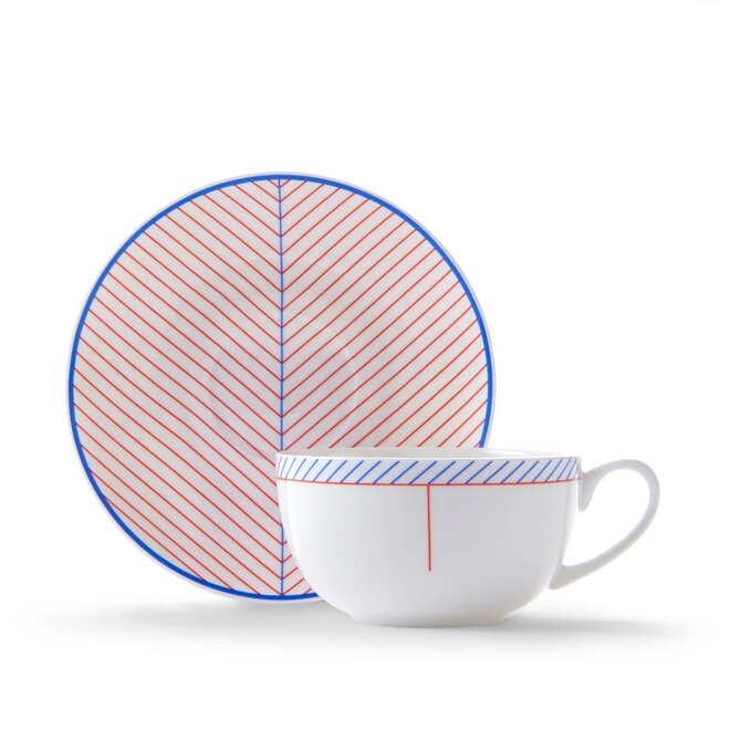 Jo Deakin Ebb Red & Blue Teacup & Saucer