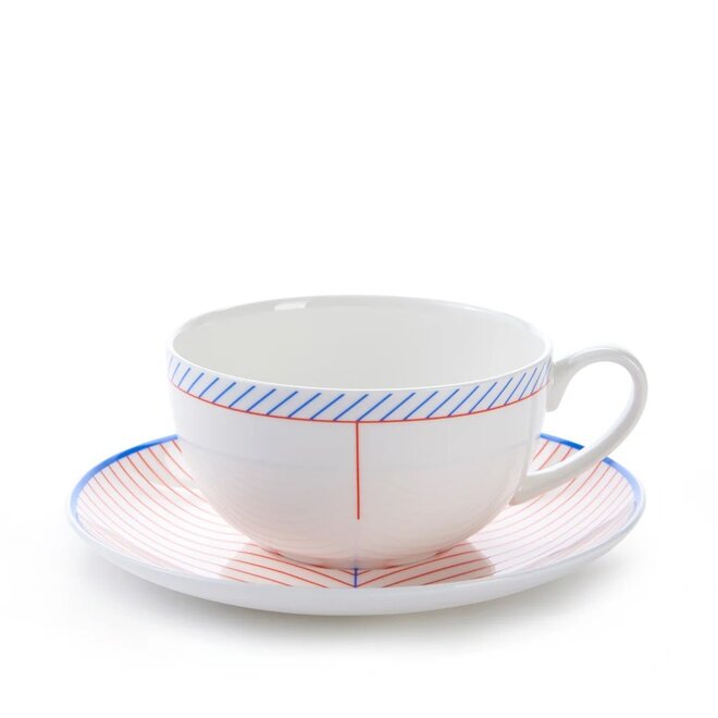 Jo Deakin Ebb Red & Blue Teacup & Saucer