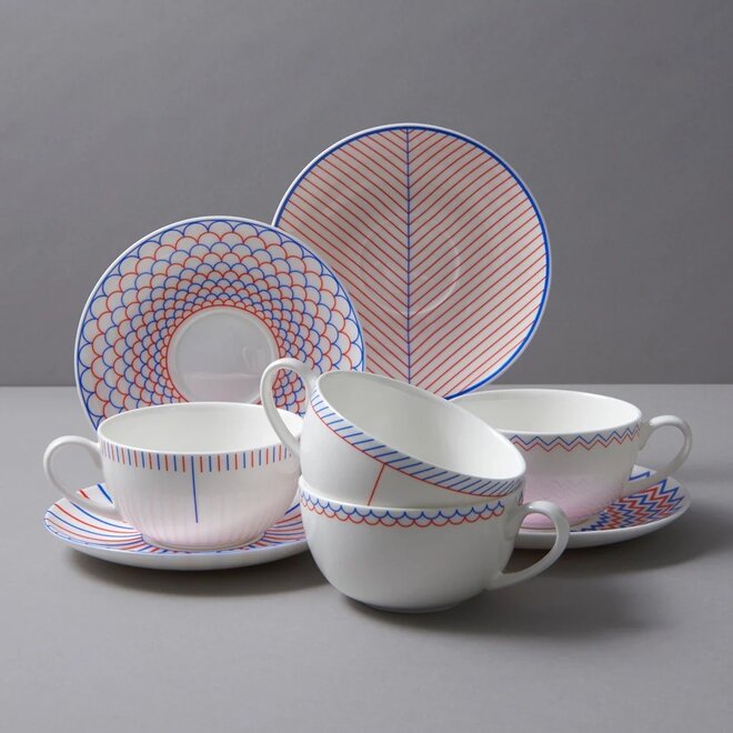 Jo Deakin Ebb Red & Blue Teacup & Saucer