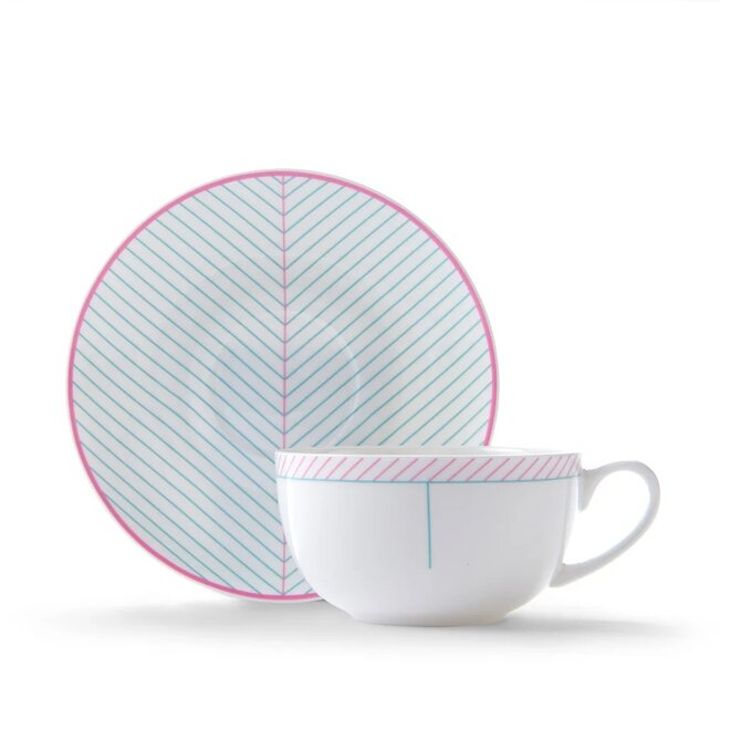 Jo Deakin Ebb Pink & Turquoise Teacup & Saucer
