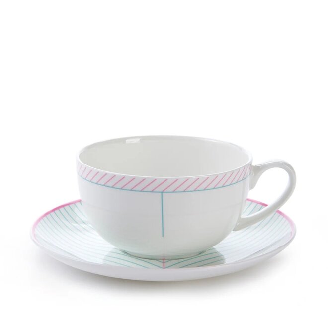 Jo Deakin Ebb Pink & Turquoise Teacup & Saucer