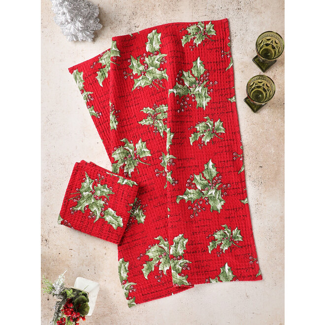 Holly Song Red Tea Towel